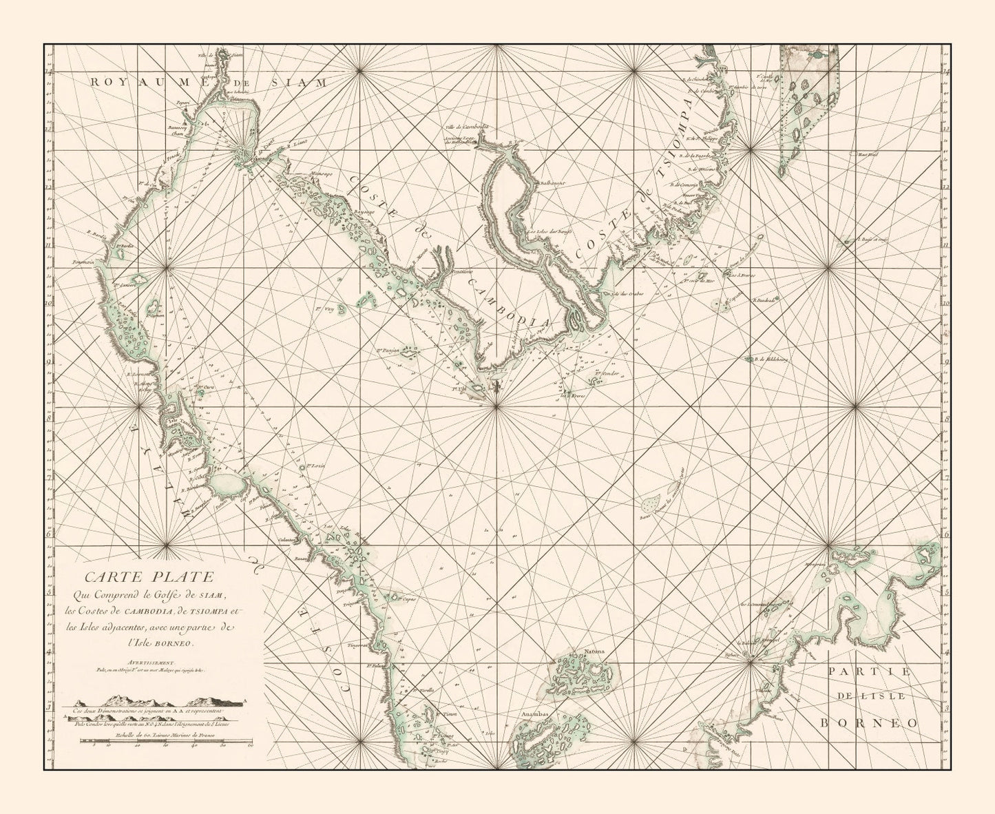 Vintage Gulf of Siam Map 1745