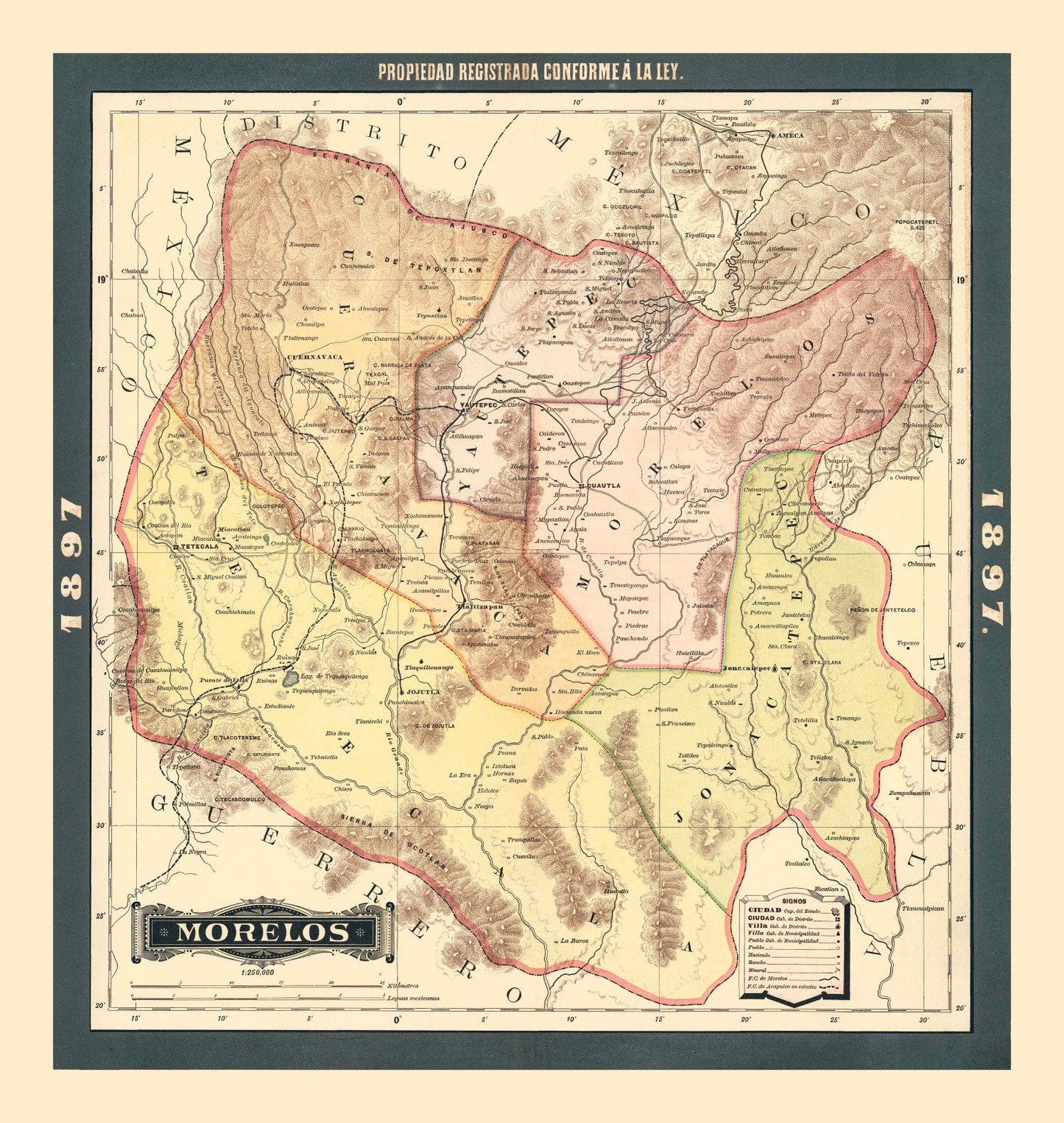Vintage Morelos, Mexico Map 1897