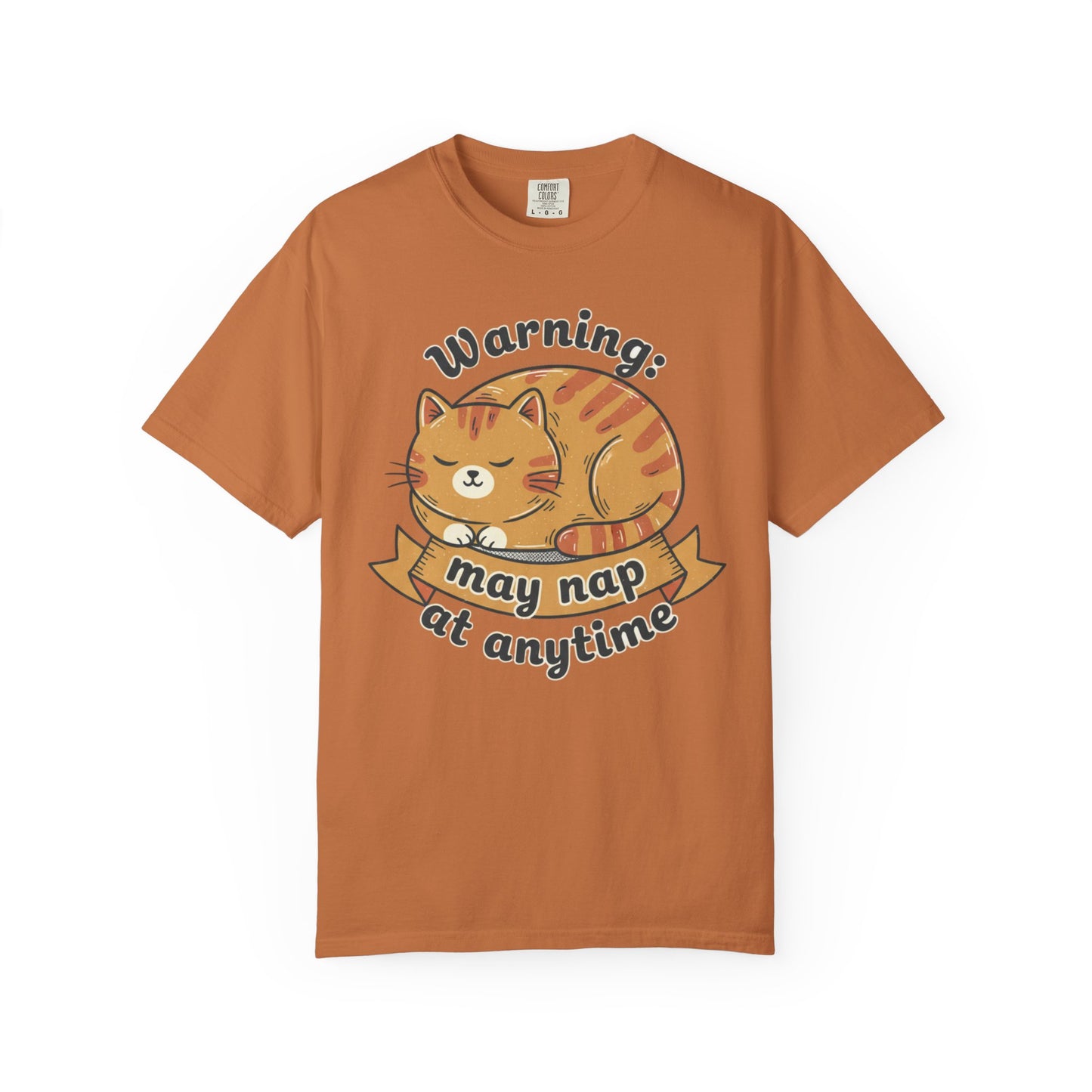 Warning may nap at anytime T-shirt | Sleeping Orange Cat