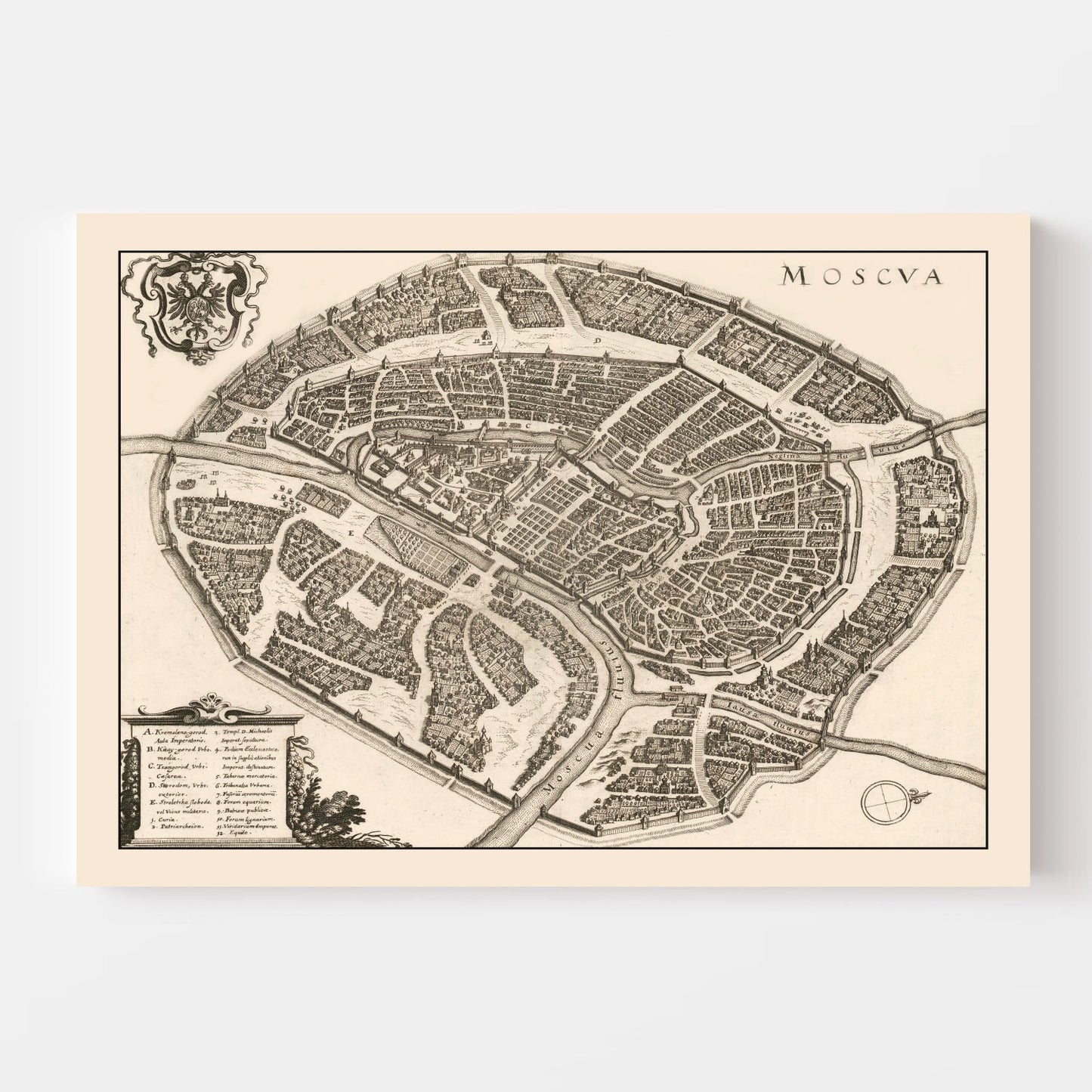 Vintage Map of Moscow, Russia 1646