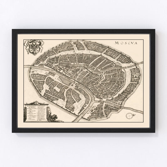 Vintage Map of Moscow, Russia 1646