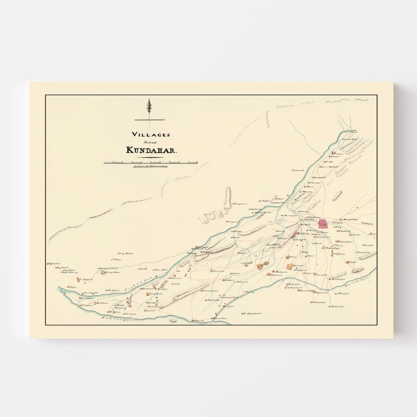 Vintage Map of Kandahar, Afghanistan 1840