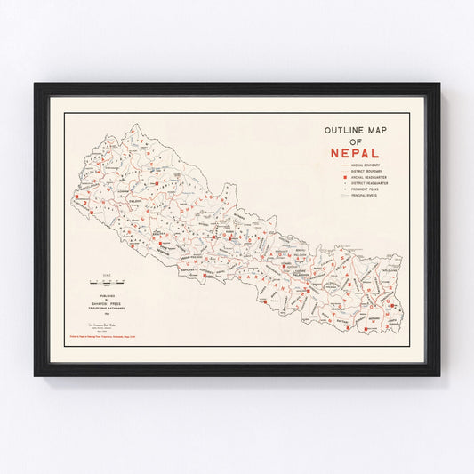 Vintage Map of Nepal 1969