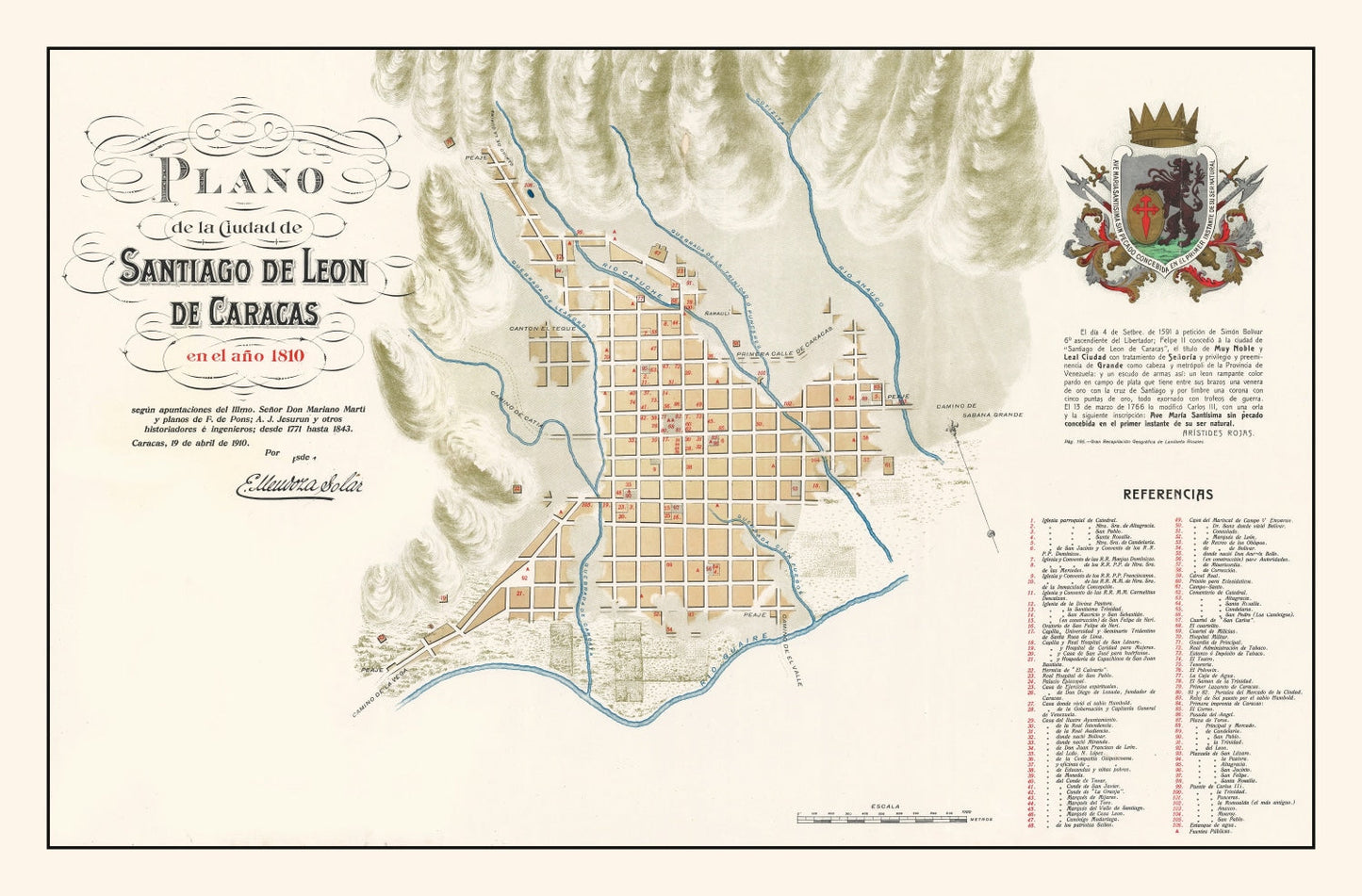 Vintage Map of Caracas, Venezuela 1810