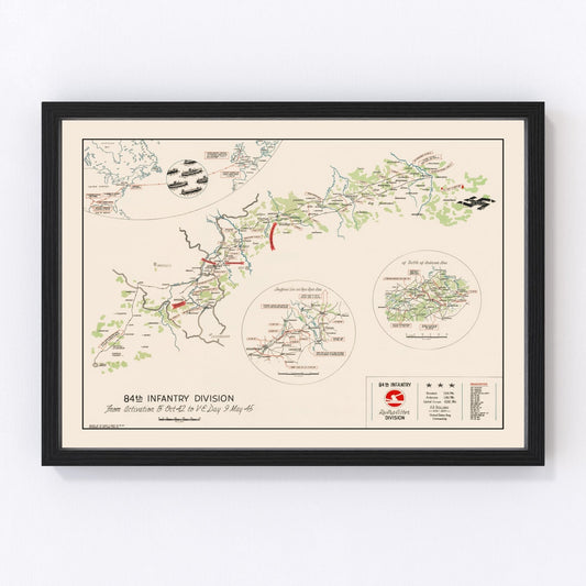 Vintage 84th Infantry Division Route Map of Europe 1945