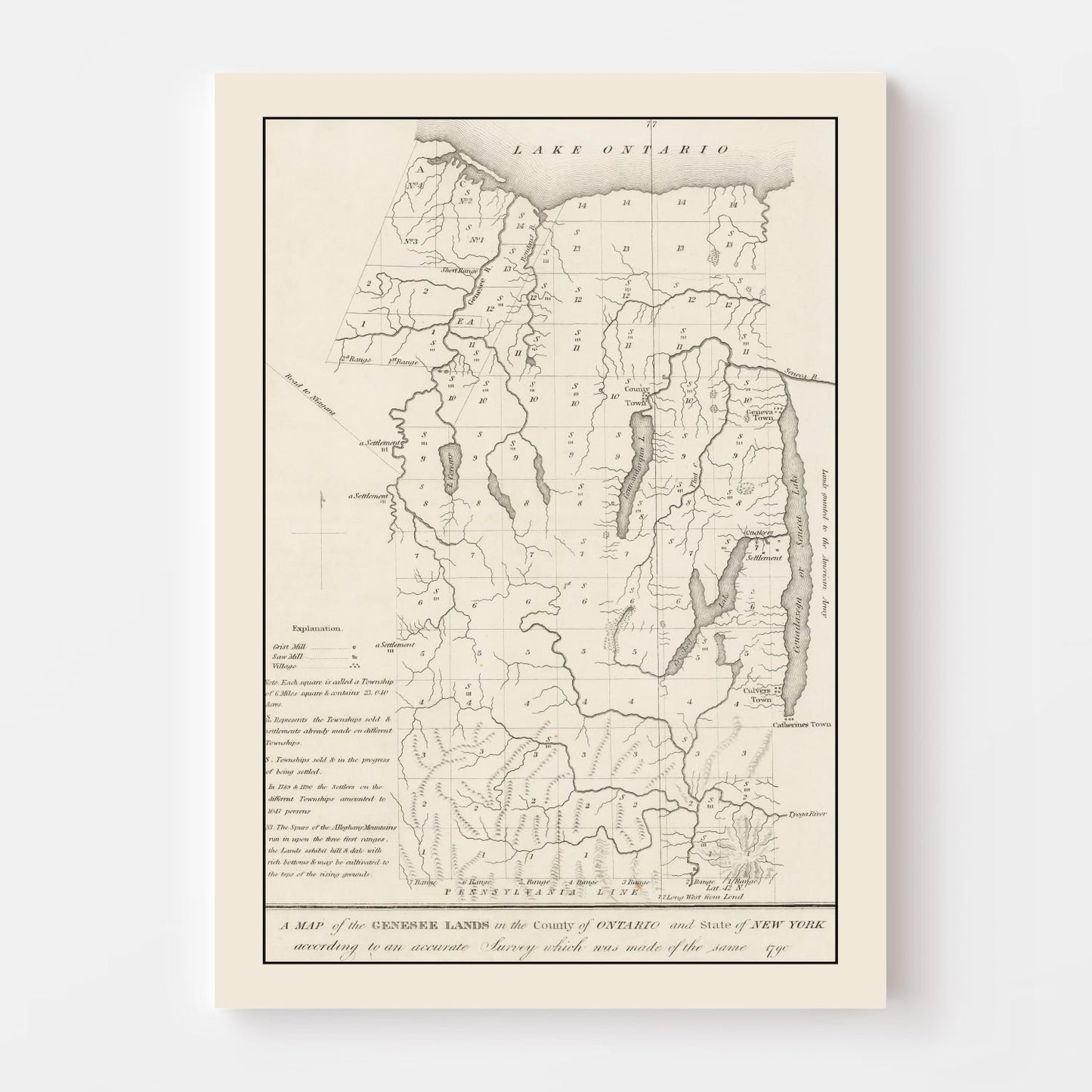Vintage Finger Lakes Region Map 1849