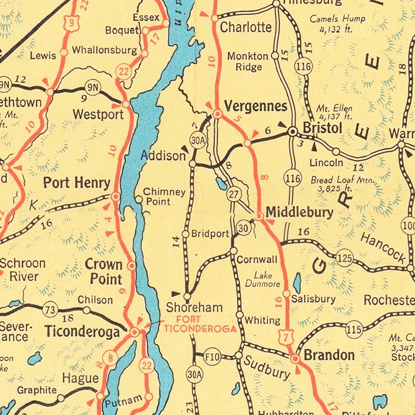 Vintage Lake Champlain Map 1940