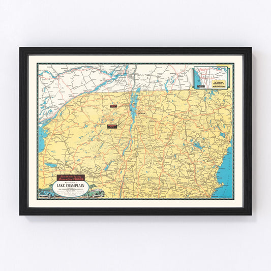 Vintage Lake Champlain Map 1940