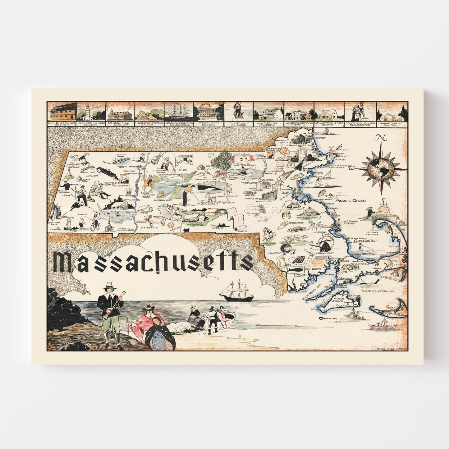 Vintage Map of Massachusetts 1930