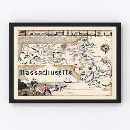 Vintage Map of Massachusetts 1930