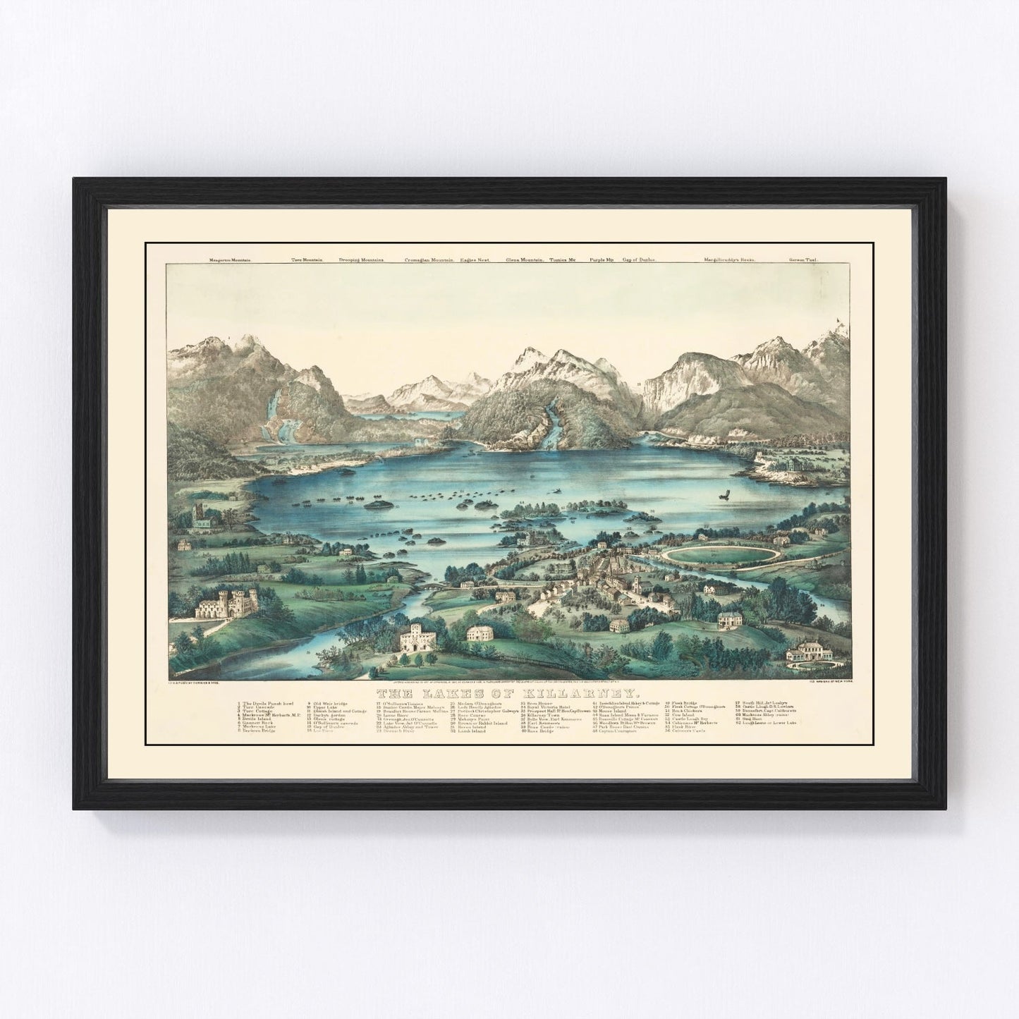 Vintage Lakes of Killarney Ireland Map 1867