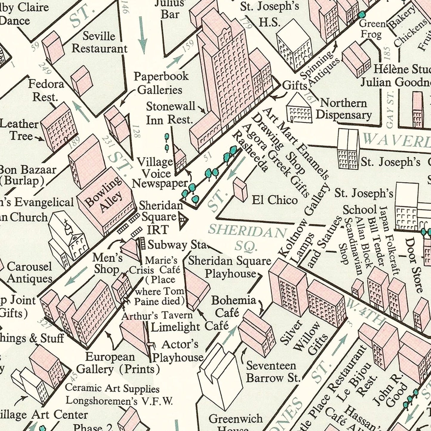 Vintage Greenwich Village New York City Map 1960