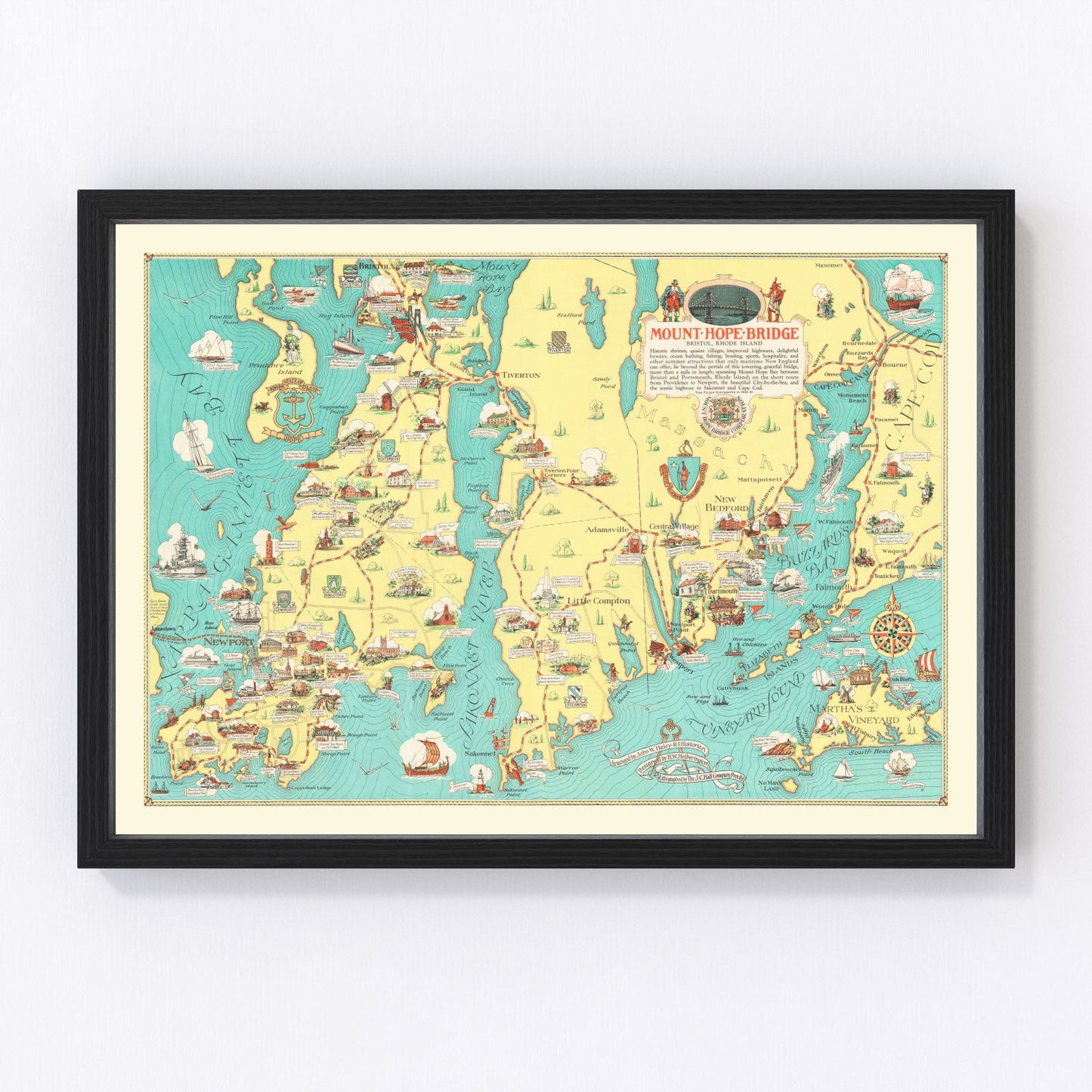 Vintage Rhode Island & Massachusetts Map 1933