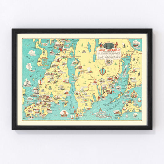 Vintage Rhode Island & Massachusetts Map 1933