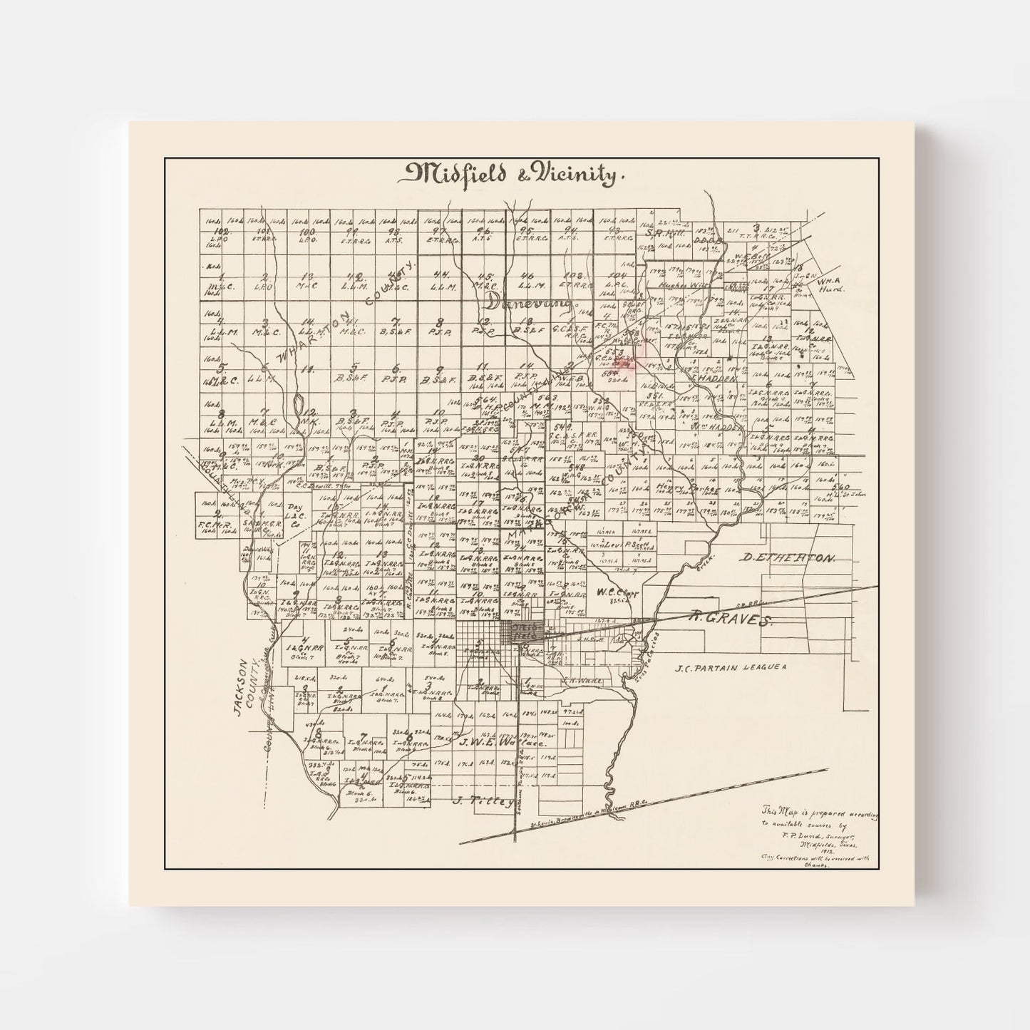 Vintage Map of Midfield, Texas 1912