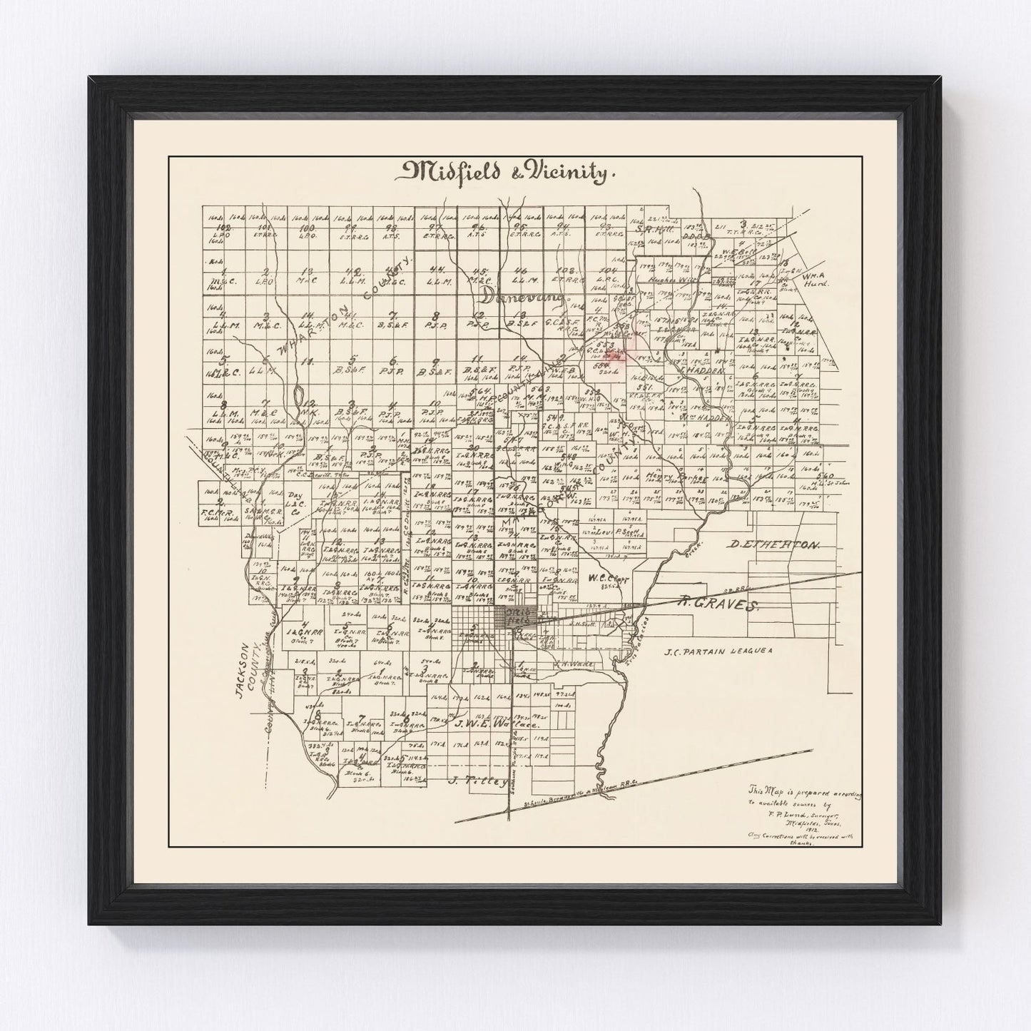Vintage Map of Midfield, Texas 1912