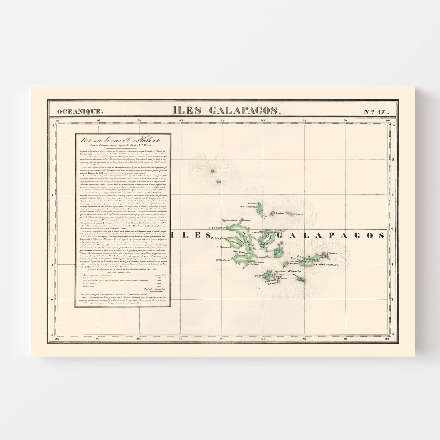 Vintage Galapagos Islands Map 1827