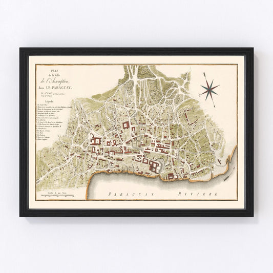 Vintage Map of Asuncion, Paraguay 1809