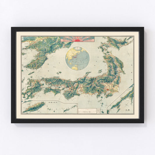 Vintage Birds Eye View Railroad Map of Japan 1920
