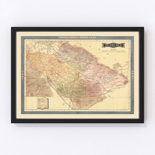 Vintage Tiaxcala, Mexico Map 1897