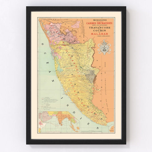 Vintage Malabar, India Map 1892