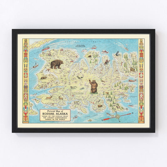 Vintage Kodiak Island Map 1948