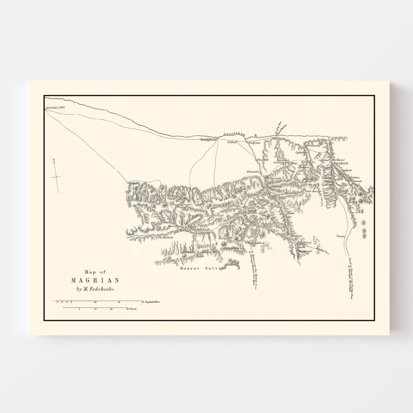 Vintage Western Tajikistan Map 1873