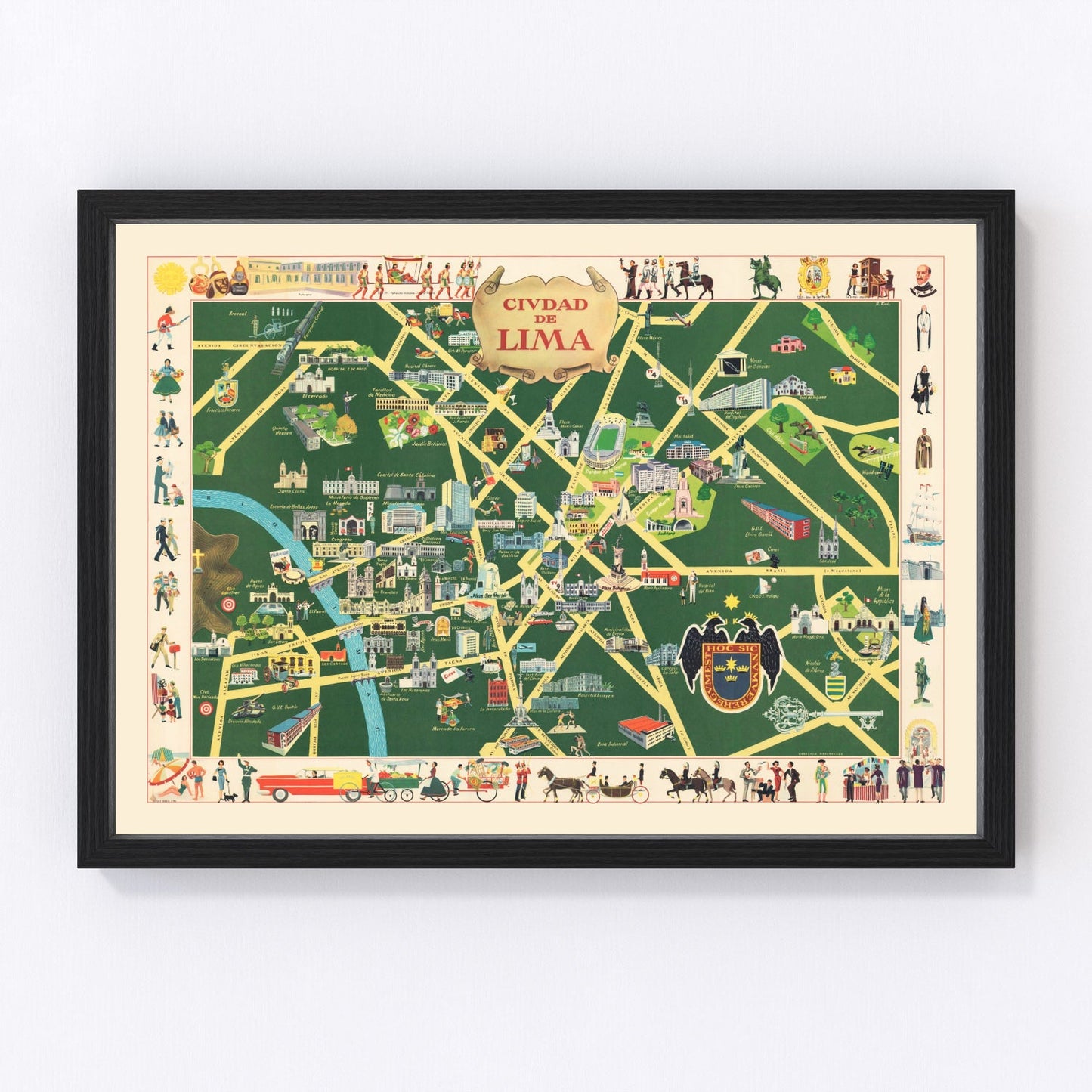 Vintage Map of Lima, Peru 1954
