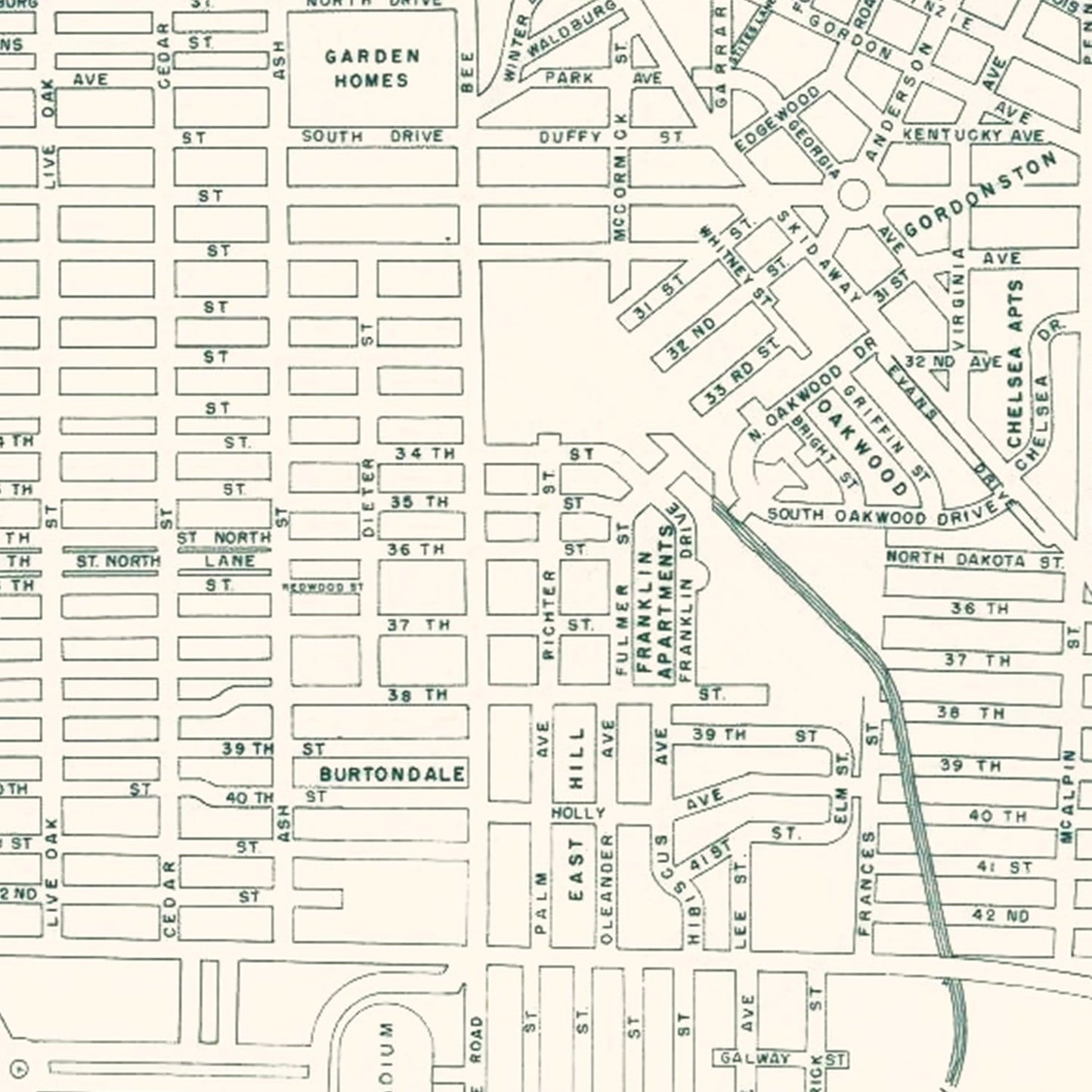 Vintage Map of Savannah, Georgia 1956