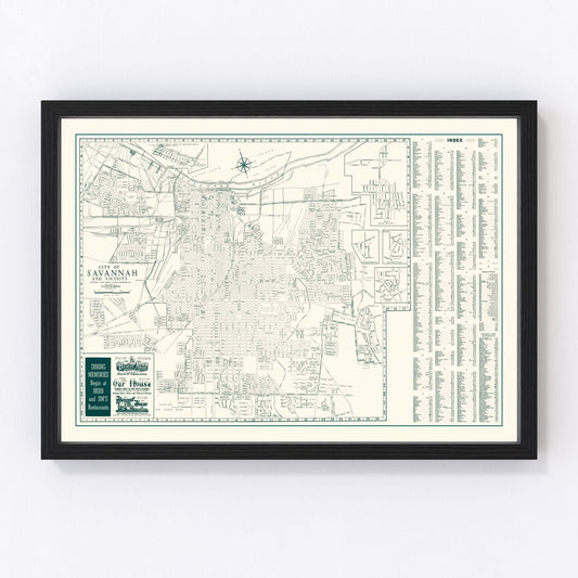 Vintage Map of Savannah, Georgia 1956