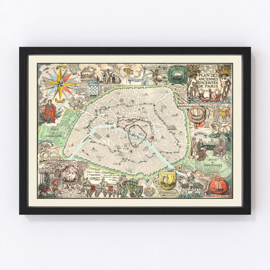 Vintage Map of Paris, France 1937