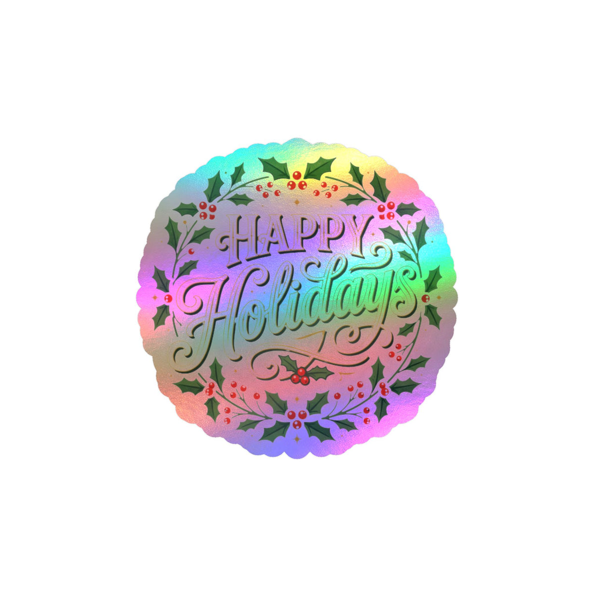 Happy Holidays Holly Wreath Vinyl Decal