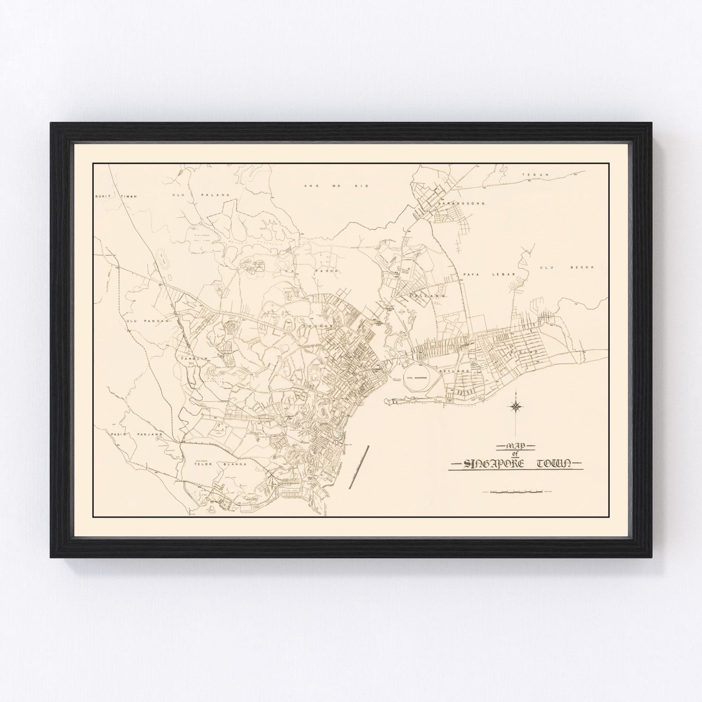 Vintage Map of Singapore City, Singapore 1930
