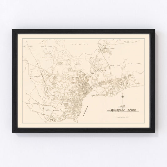 Vintage Map of Singapore City, Singapore 1930