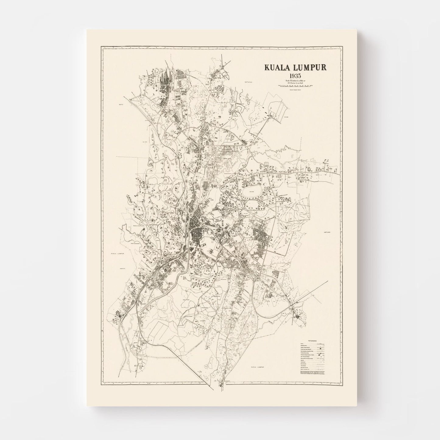 Vintage Map of Kuala Lumpur, Malaysia 1936