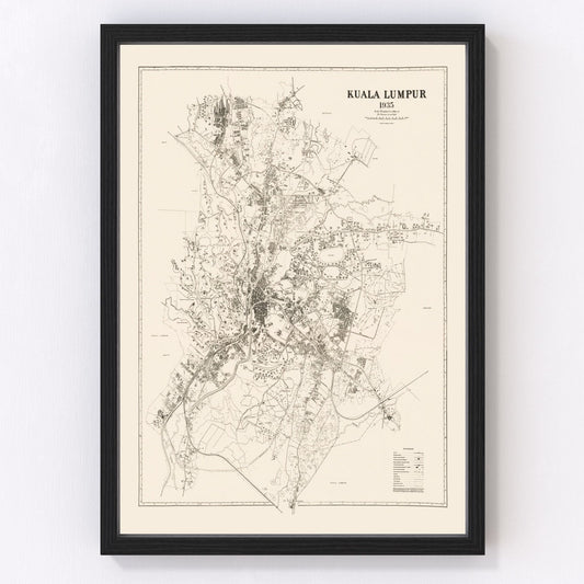 Vintage Map of Kuala Lumpur, Malaysia 1936