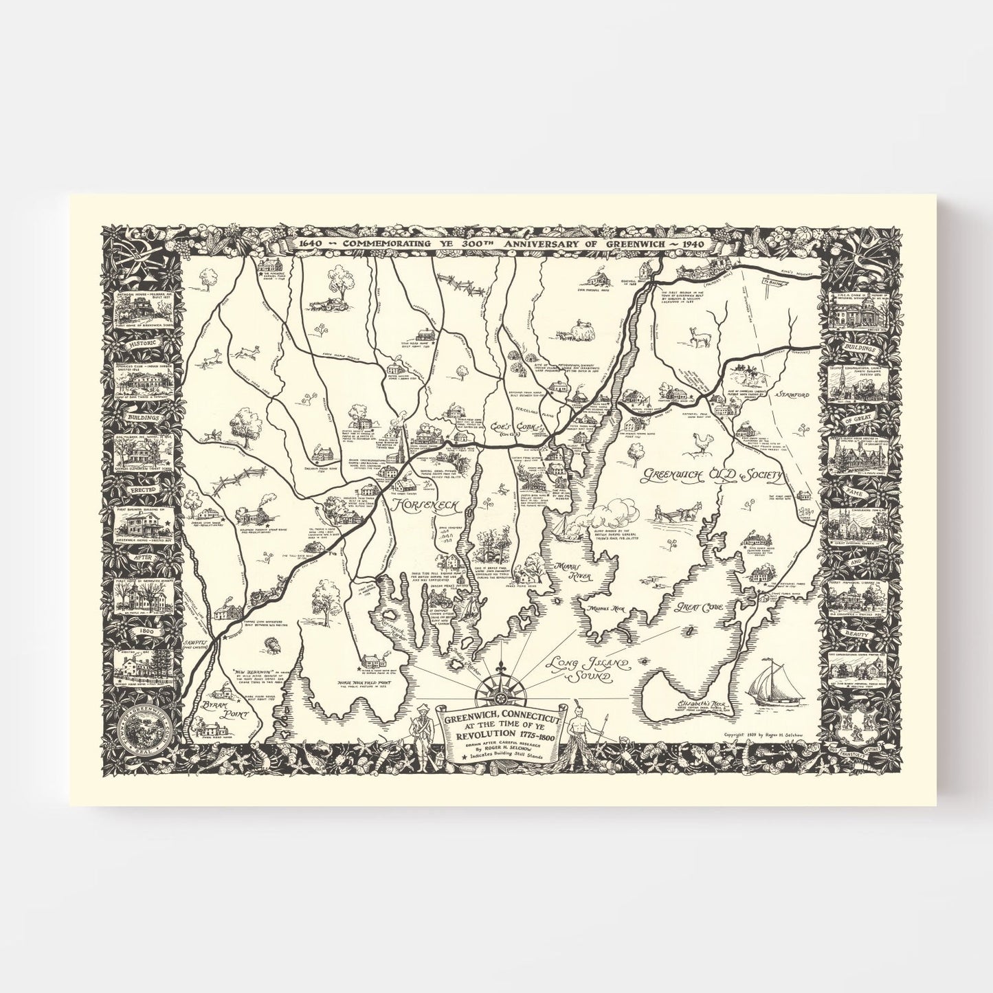 Vintage Map of Greenwich, Connecticut 1939