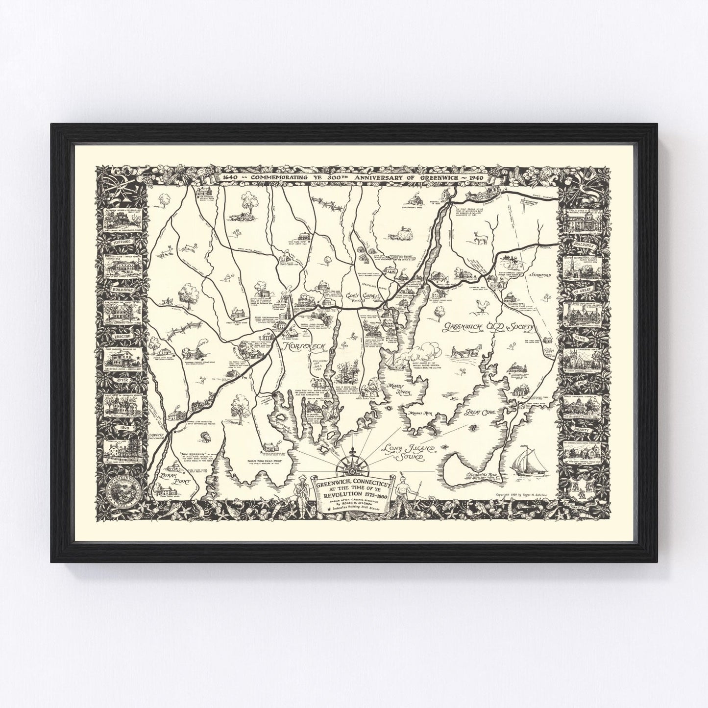 Vintage Map of Greenwich, Connecticut 1939