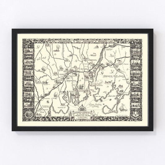Vintage Map of Greenwich, Connecticut 1939