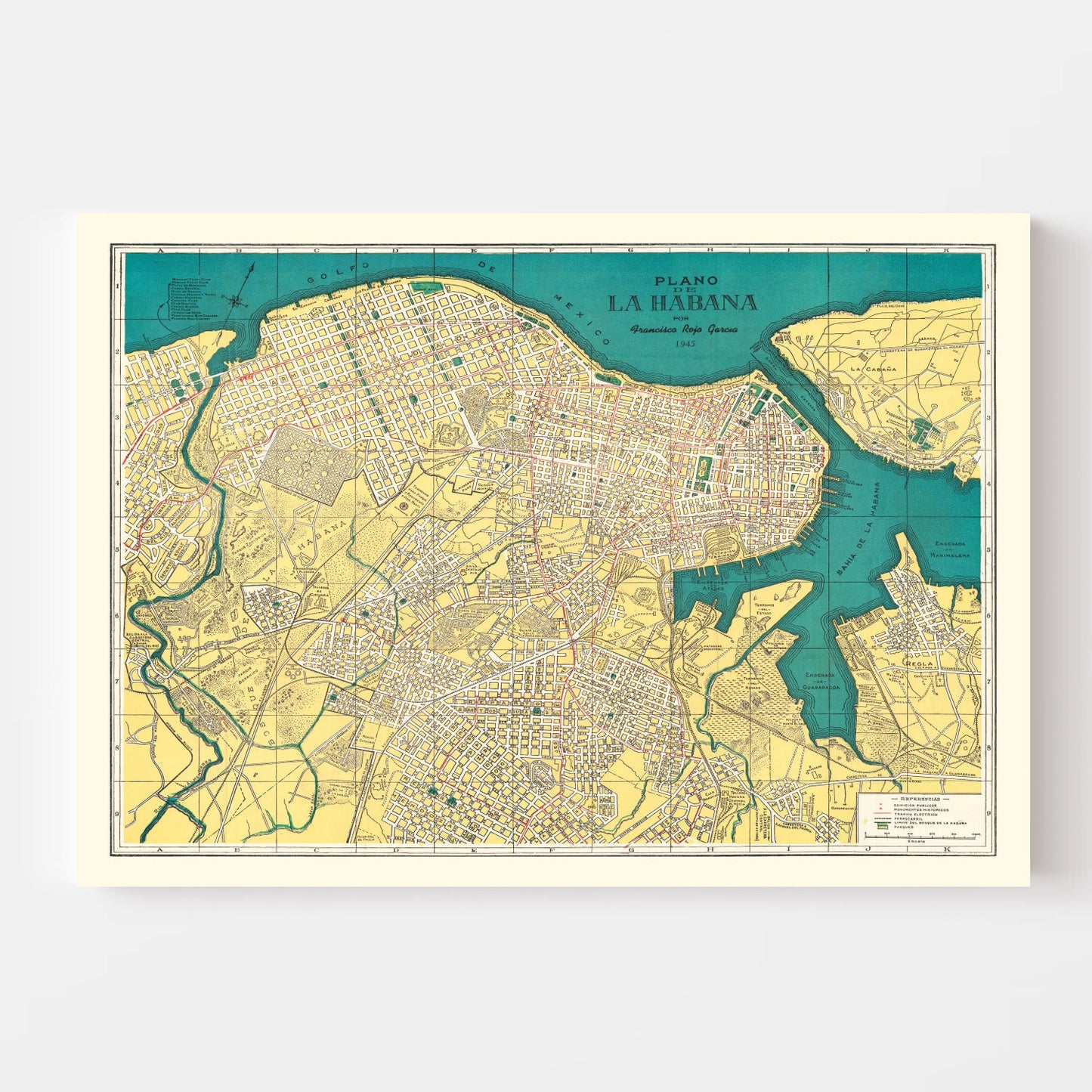 Vintage Map of Havana, Cuba 1945