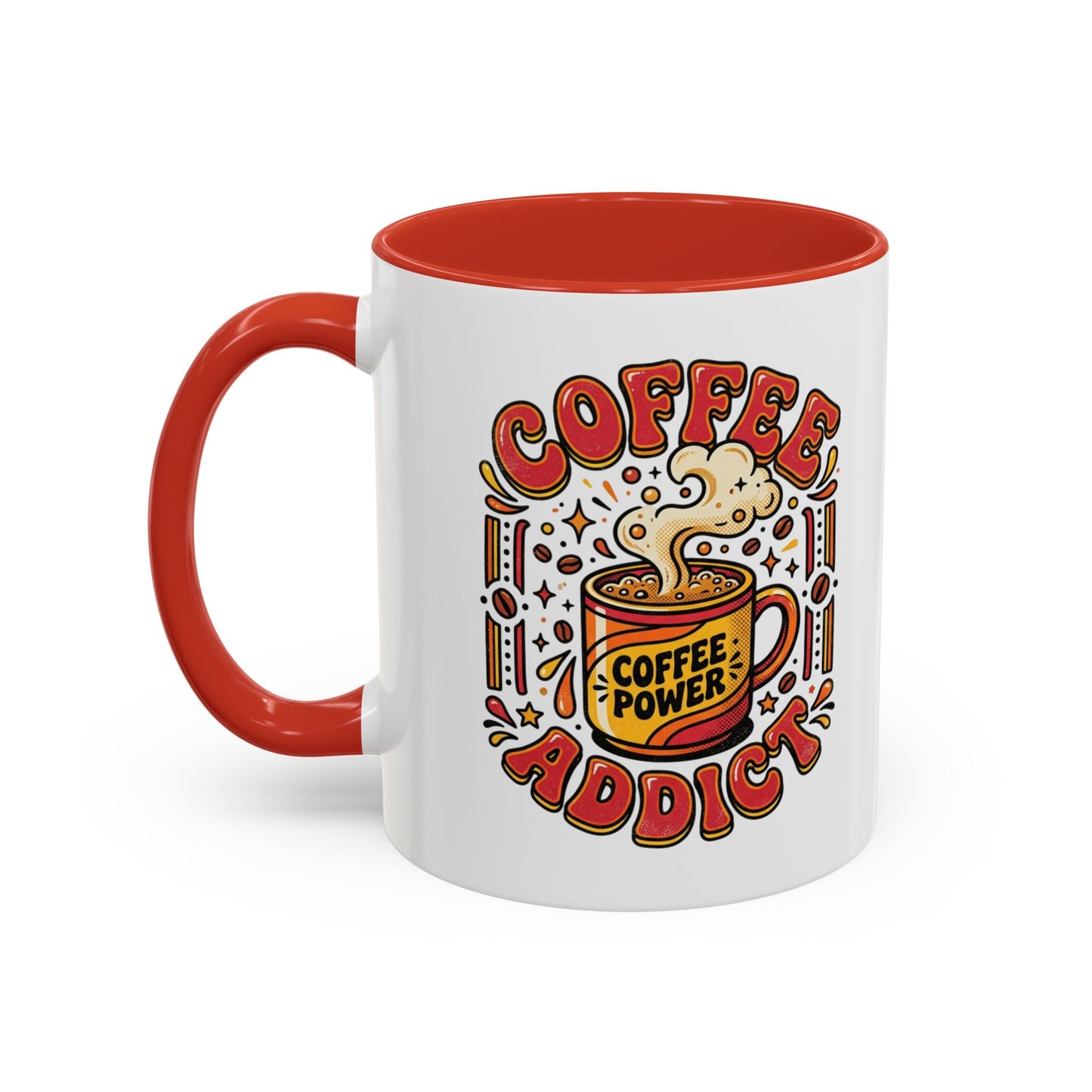 Coffee Addict Accent Mug — "Coffee Power" Retro Coffee Lover Gift (11oz/15oz)