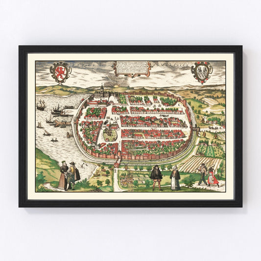 Vintage Map of Barth, Germany 1593