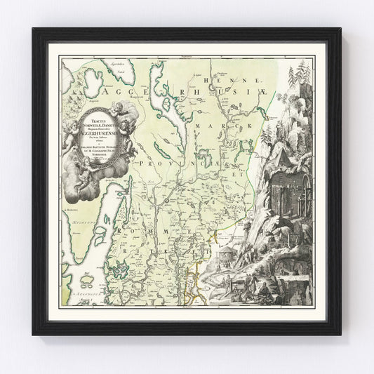 Vintage Akershus, Norway Map 1729