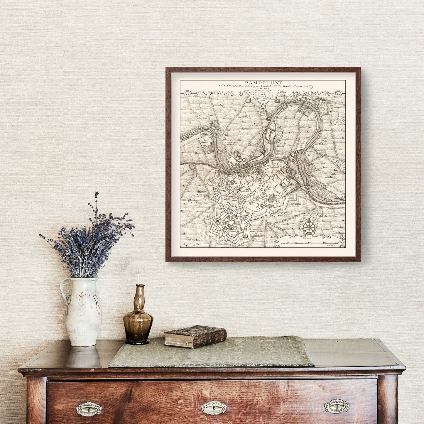 Vintage Map of Pamplona, Spain 1719