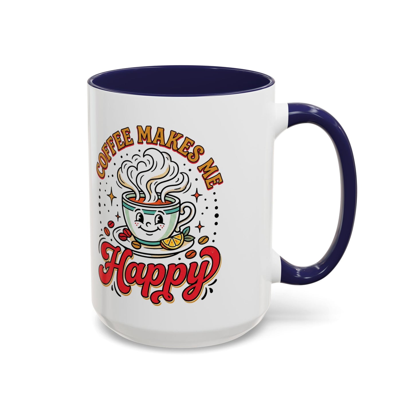 Coffee Mug — "Coffee Makes Me Happy" Cute Retro Accent Mug (11/15oz)