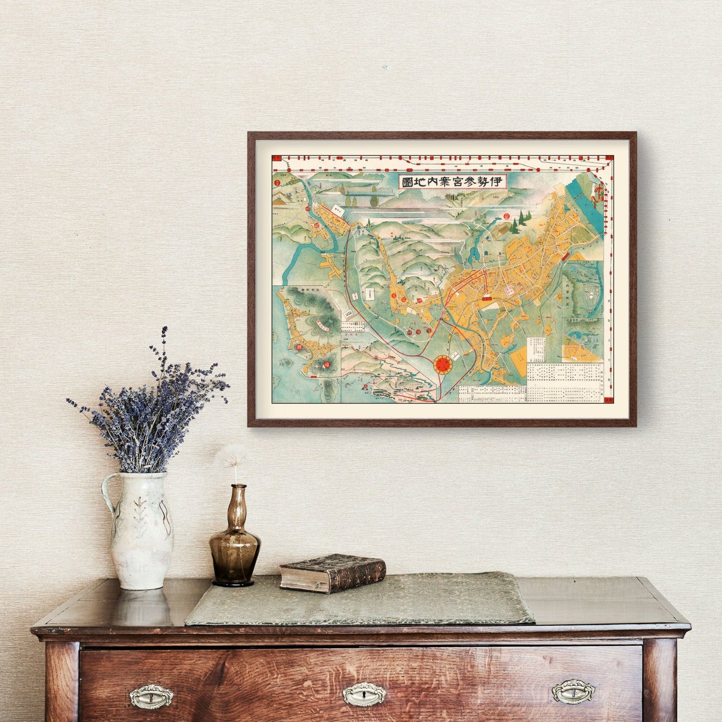 Vintage Map of Ise, Japan 1928