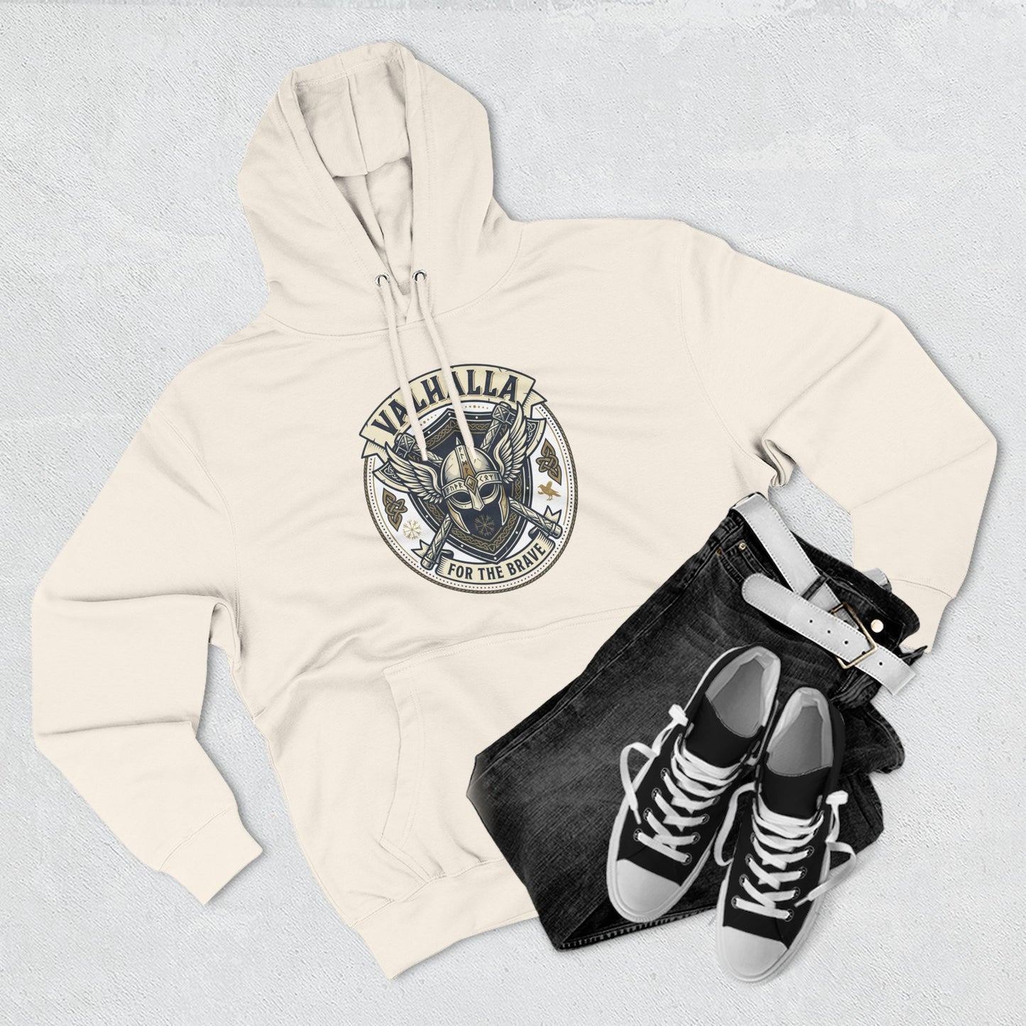 Viking Valhalla Skull Hoodie – "For the Brave" Graphic Fleece Hoodie