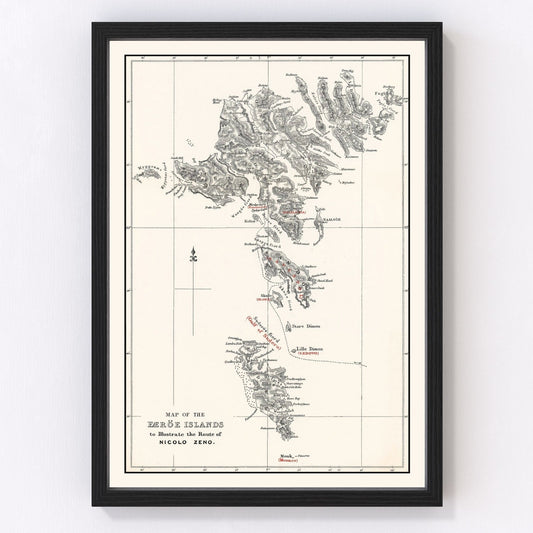 Vintage Faroe Islands Map 1873