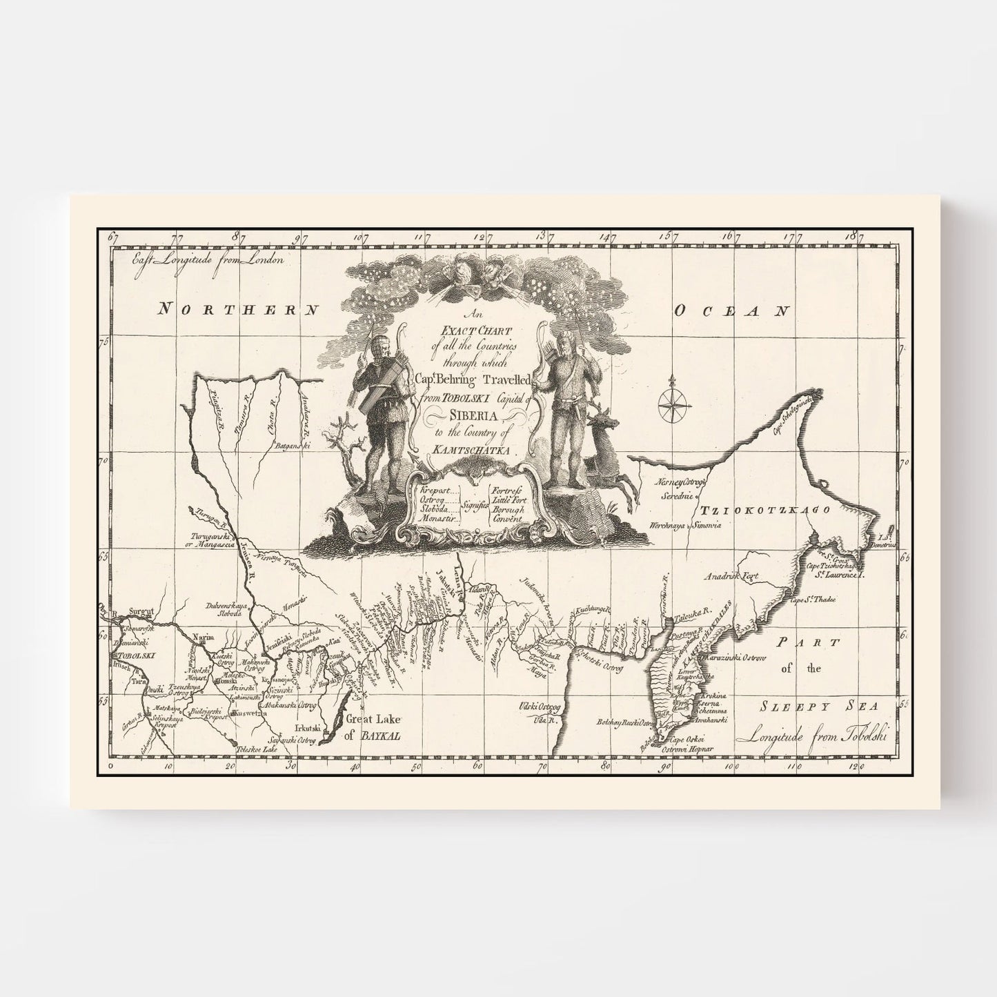 Vintage Map of Siberia 1744