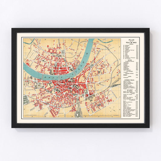 Vintage Map of Basel, Switzerland 1895